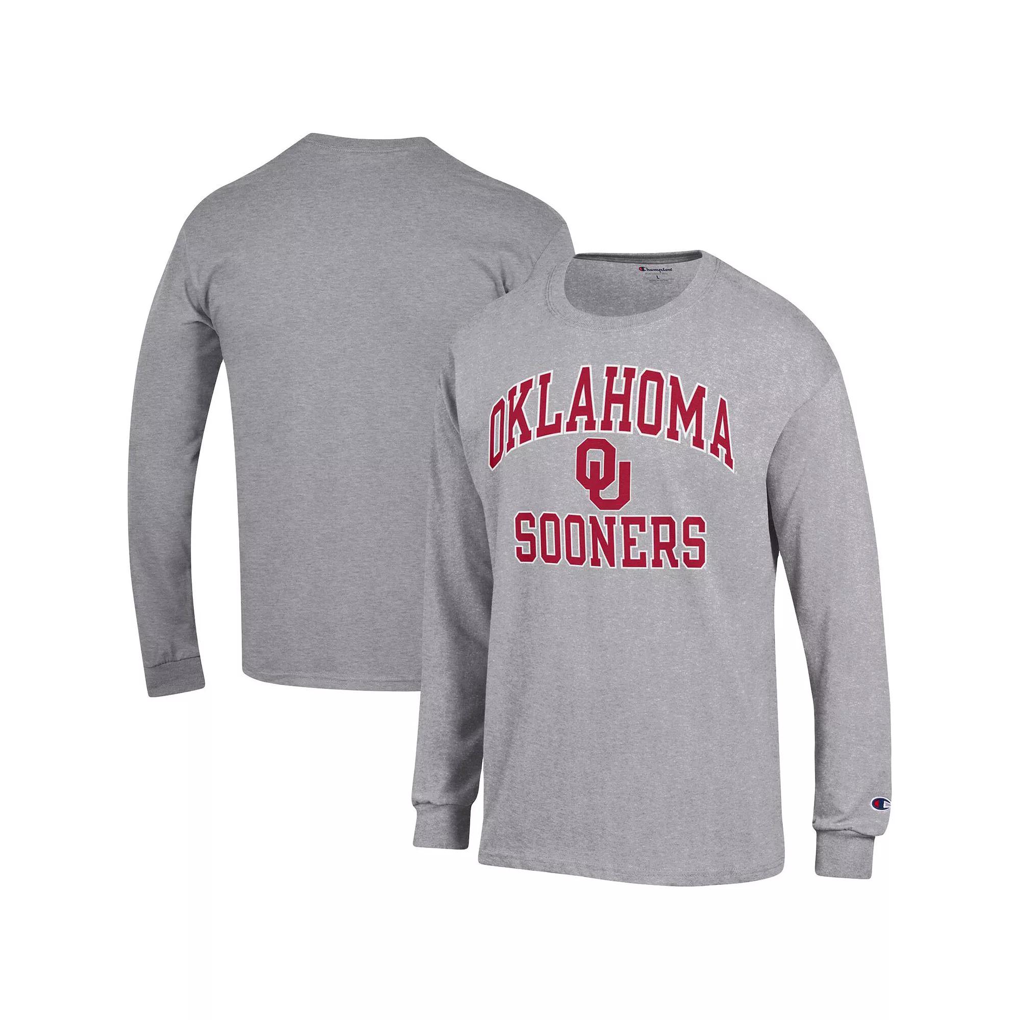 Men's Champion Heather Gray Oklahoma Sooners High Motor Long Sleeve T-Shirt,  Product Image