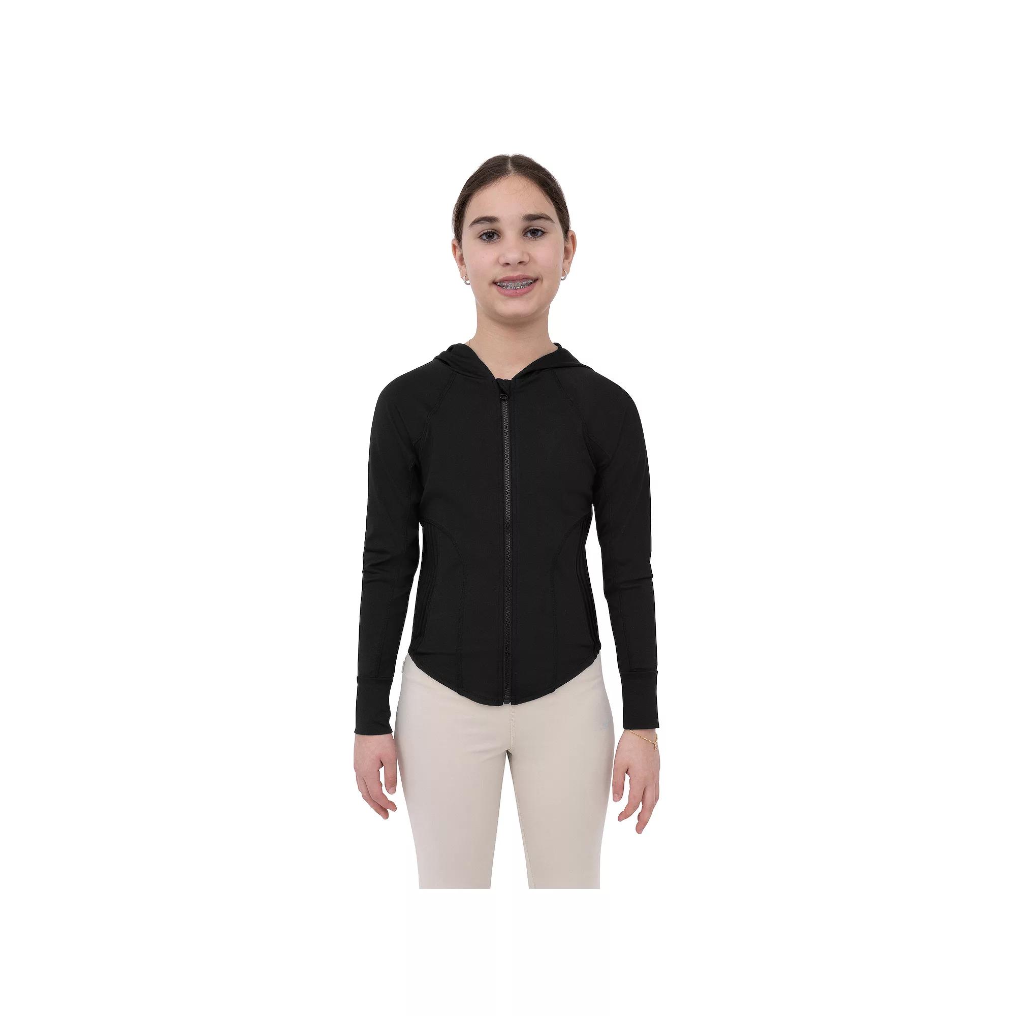 Girls 7-16 Layer 8 Side Pleated Zip Up Hoodie, Girl's, Size: Large, Black Product Image