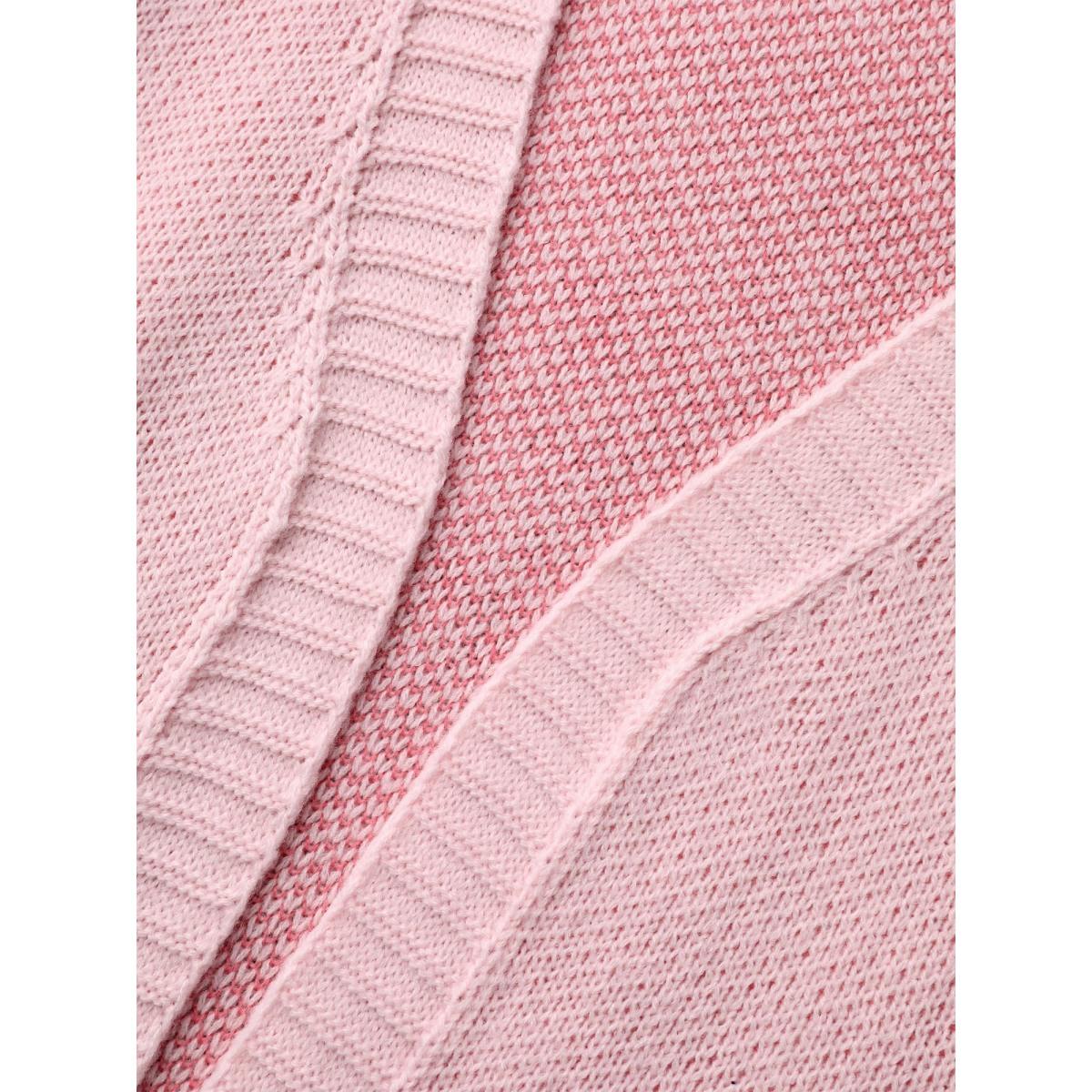 Plus Size Floral Jacquard Ribbed Hem Knit Cardigan Lightpink Women Casual Loose Long Sleeve Everyday Cardigans BloomChic 12/L Product Image