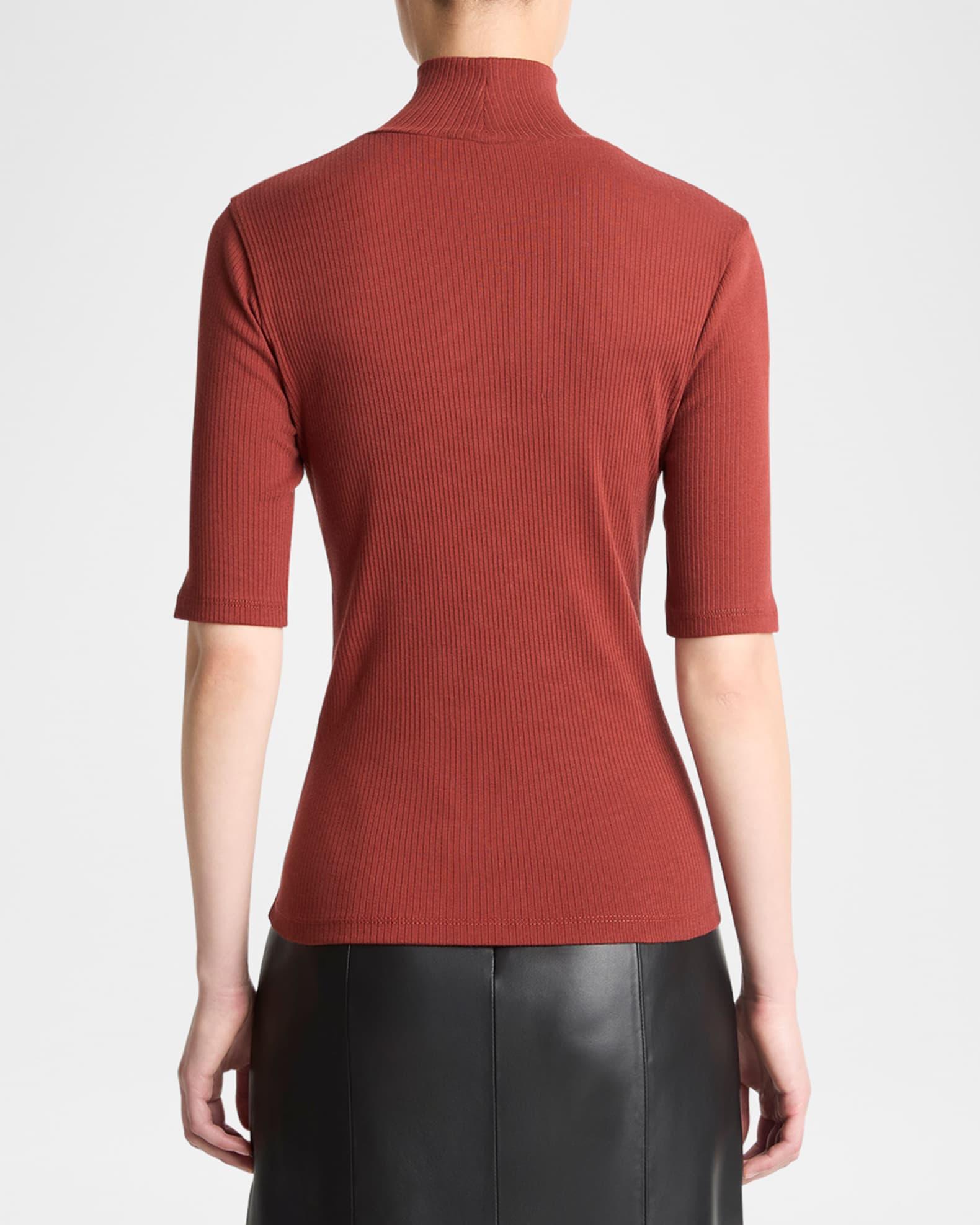 Ribbed Elbow-Sleeve Turtleneck Top Product Image