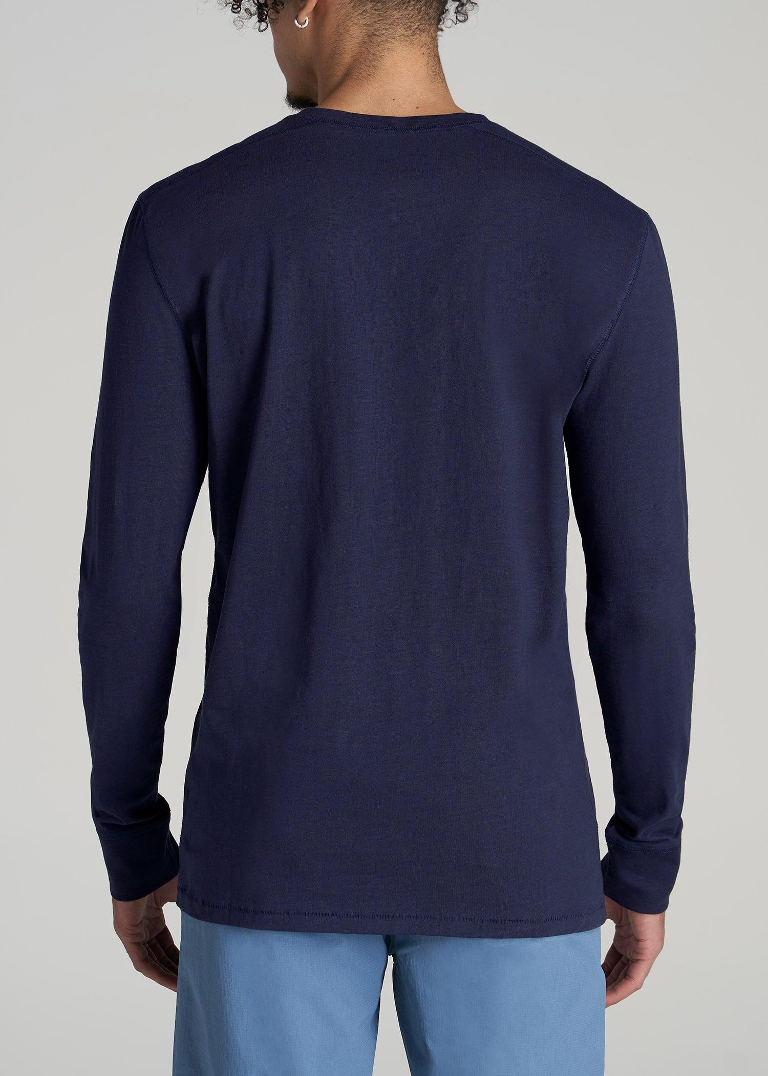 Three-Button Long Sleeve Slub Henley for Tall Men in Navy Male Product Image