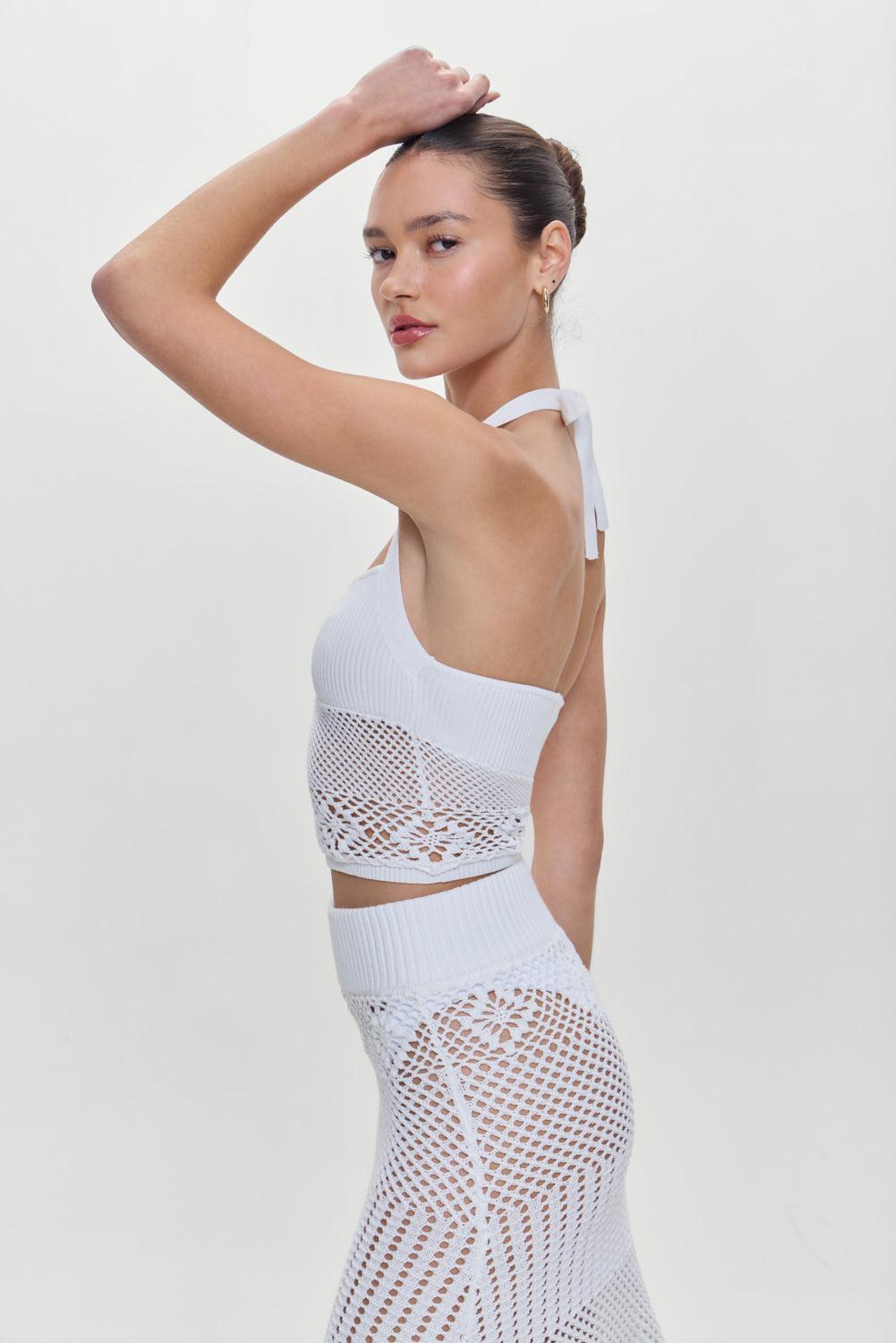 Orchard Crochet Halter Top - White Product Image