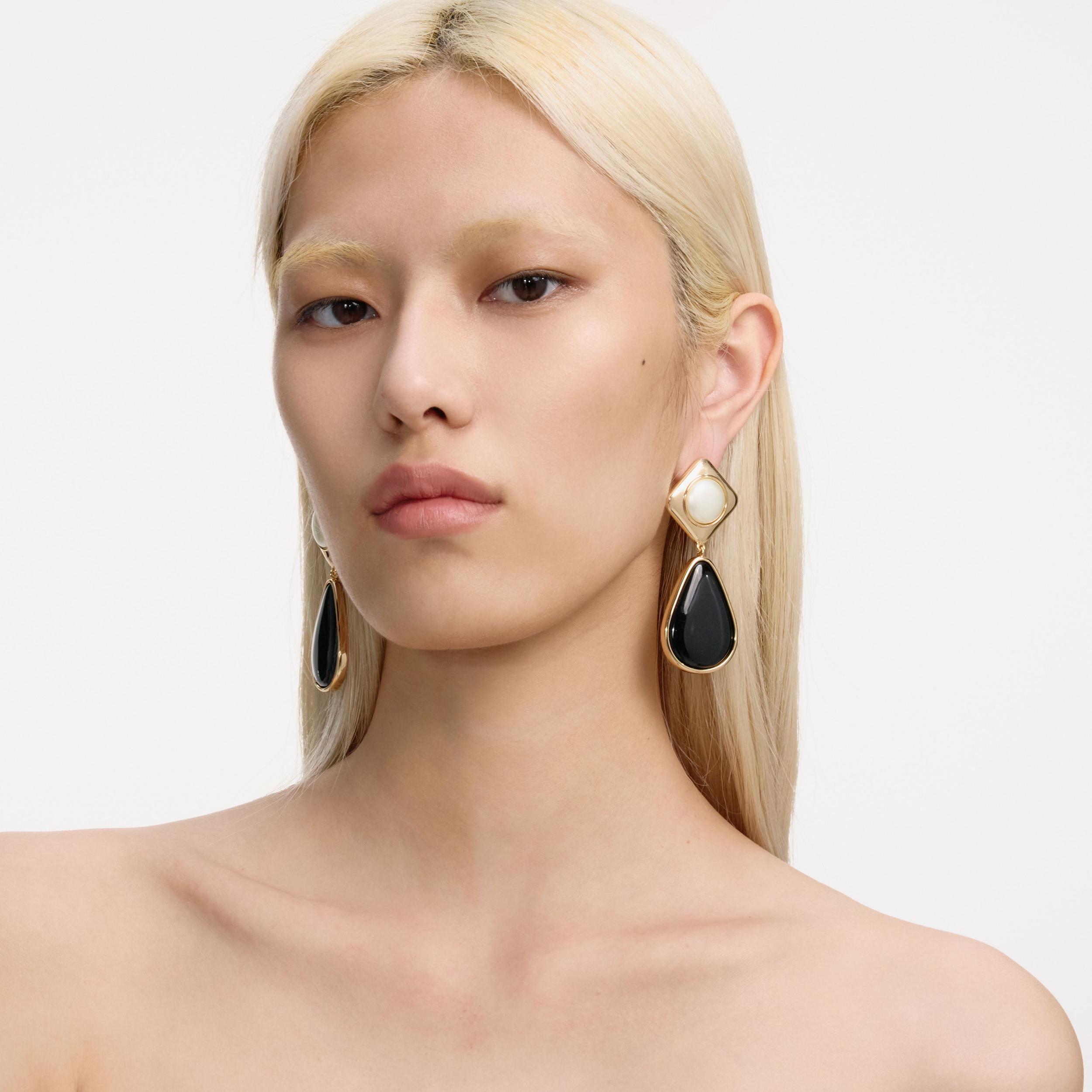 Black Enamel Gold Two Tiered Earrings Product Image