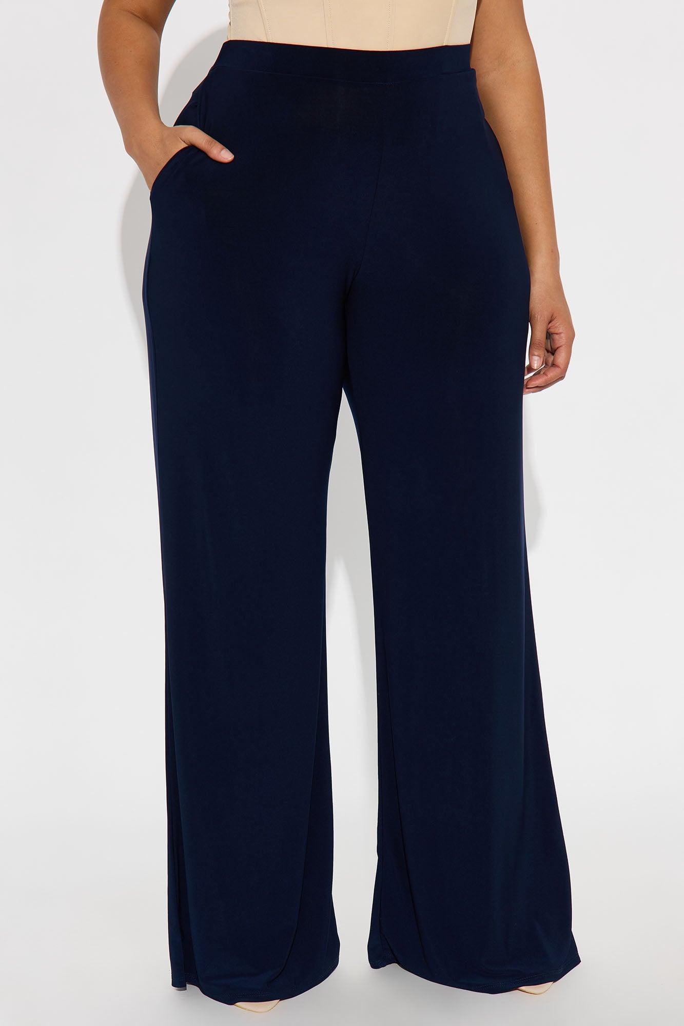 Promise Me Low Rise Wide Leg Travel Pant 33 - Navy Female Product Image