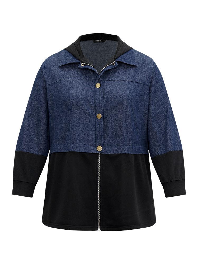 Contrast Patchwork Button Up Pocket Zipper Coat Female Product Image