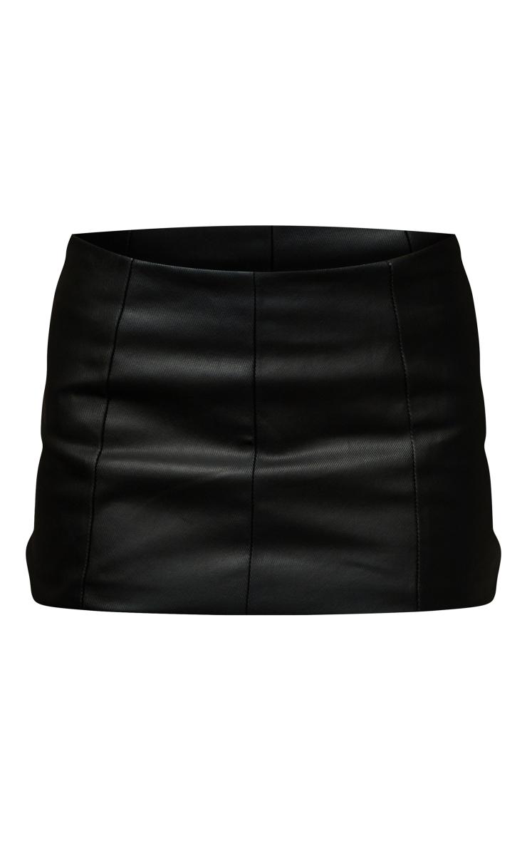 Black Coated Denim Low Rise Mini Skirt Product Image
