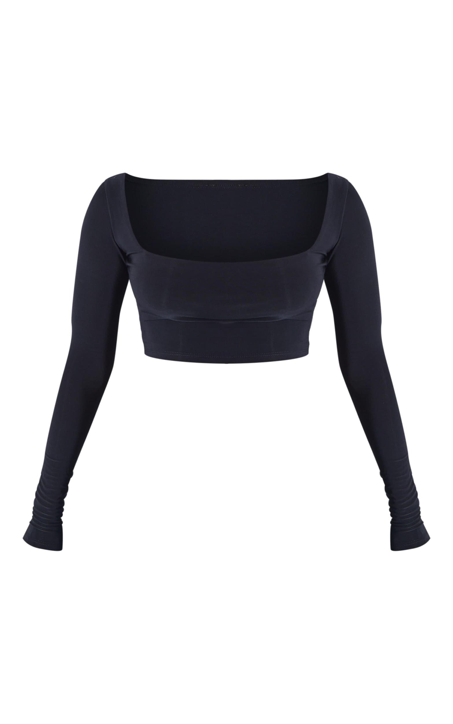 Basic Black Slinky Square Neck Crop Top Product Image