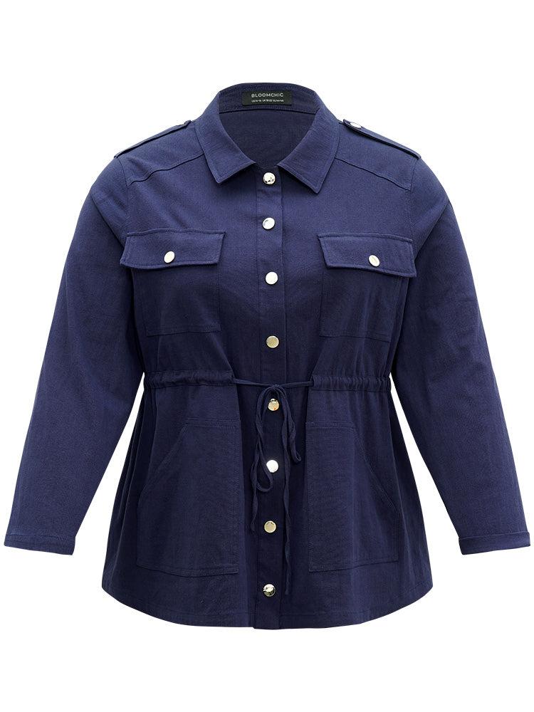 Solid Metal Detail Pocket Drawstring Coat Female Product Image