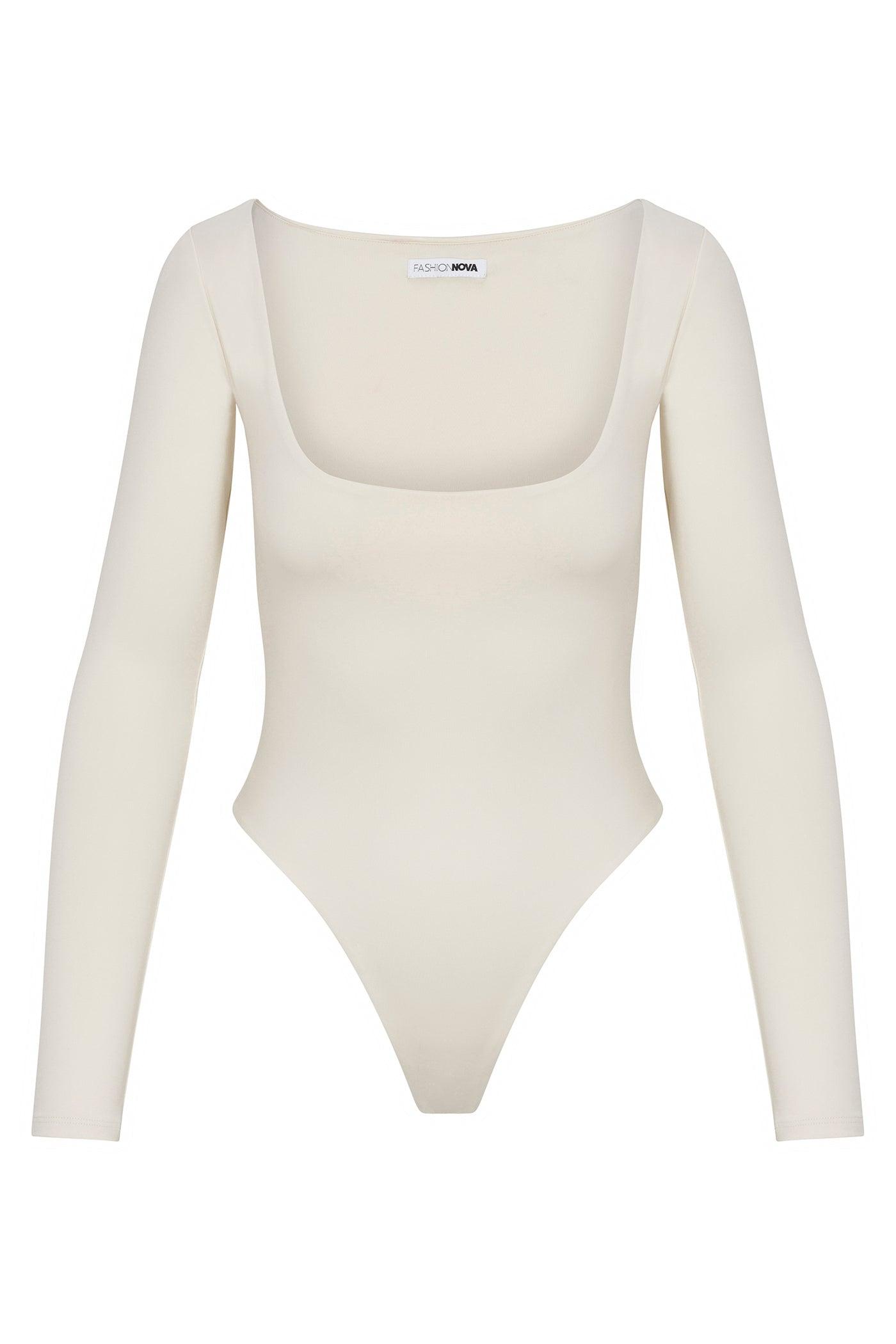 Contour Double Lined Long Sleeve Wide Scoop Neck Bodysuit - Bone Female Product Image