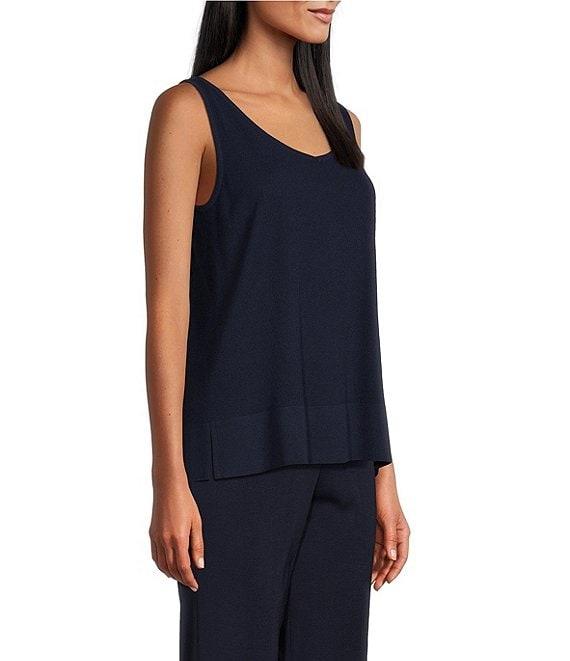 Ming Wang Soft Knit V-Neck Sleeveless Side Slit Tank Product Image