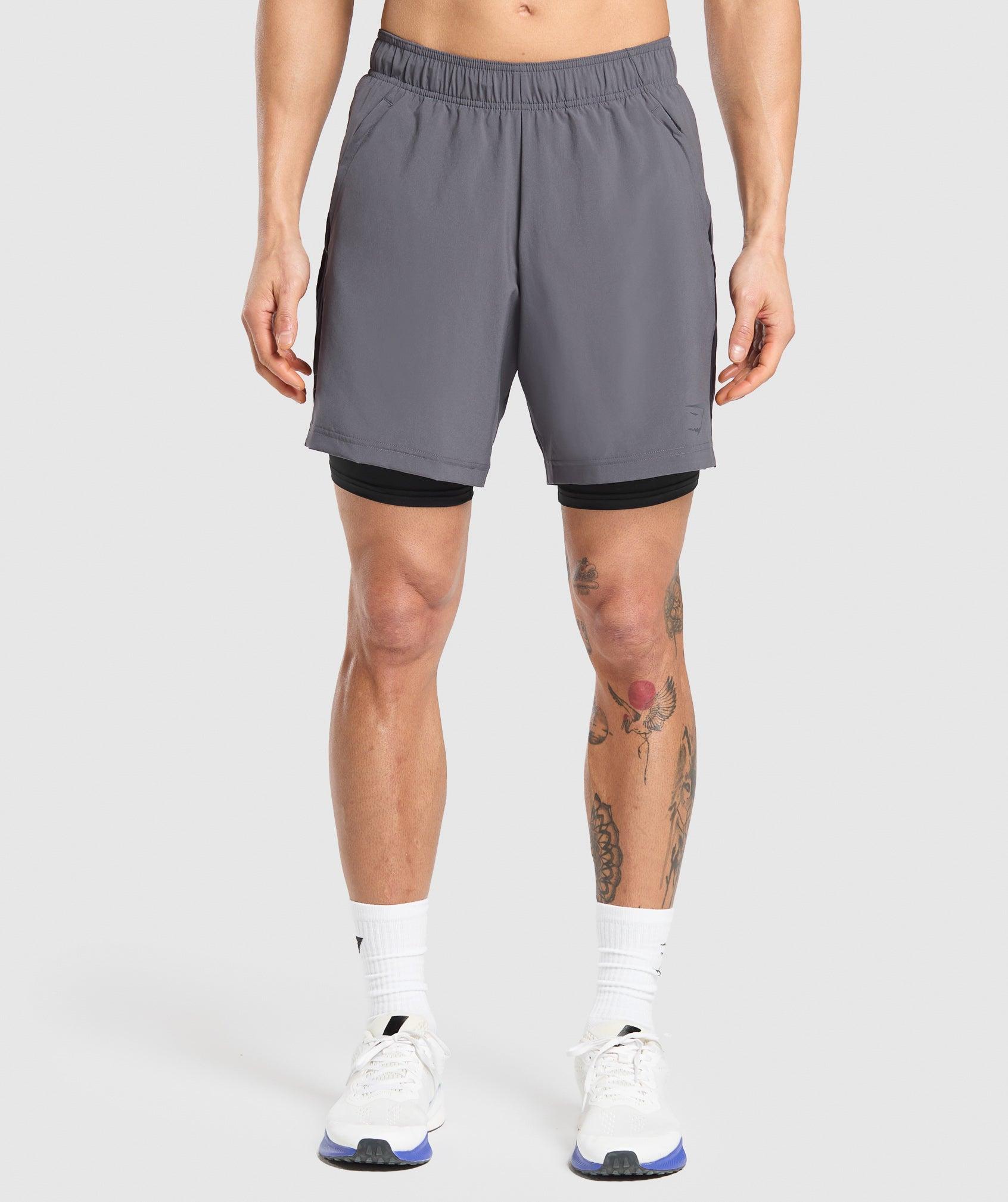 Gymshark Sport 7" 2 in 1 Shorts - Dark Grey/Black Male Product Image