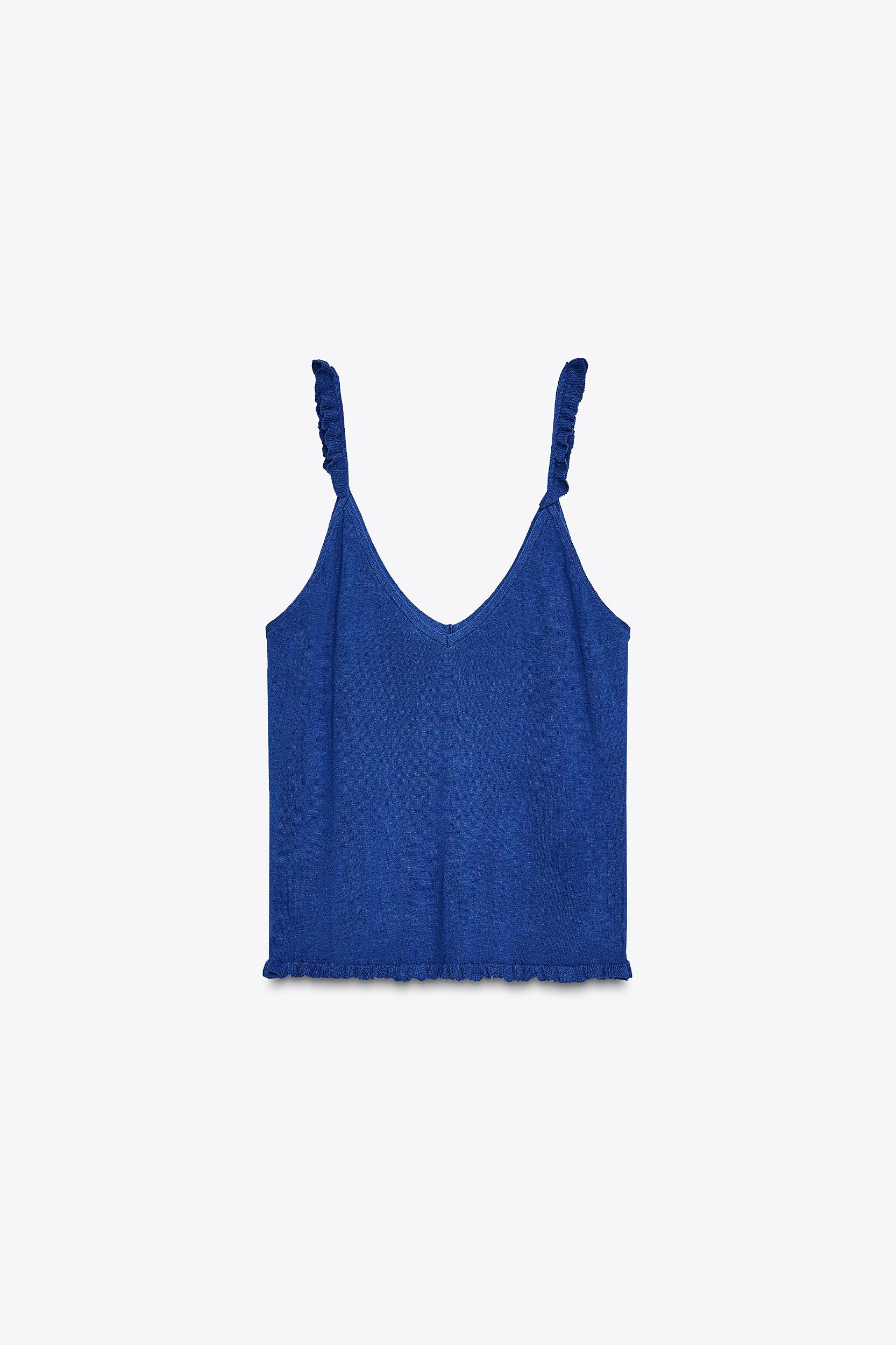 RUFFLED STRAPPY KNIT TOP Product Image