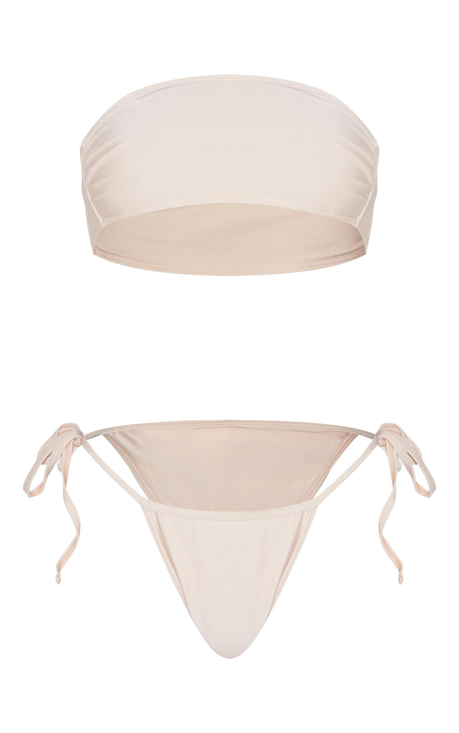 Cream Basic Bandeau And Tie Side Bikini Set Product Image