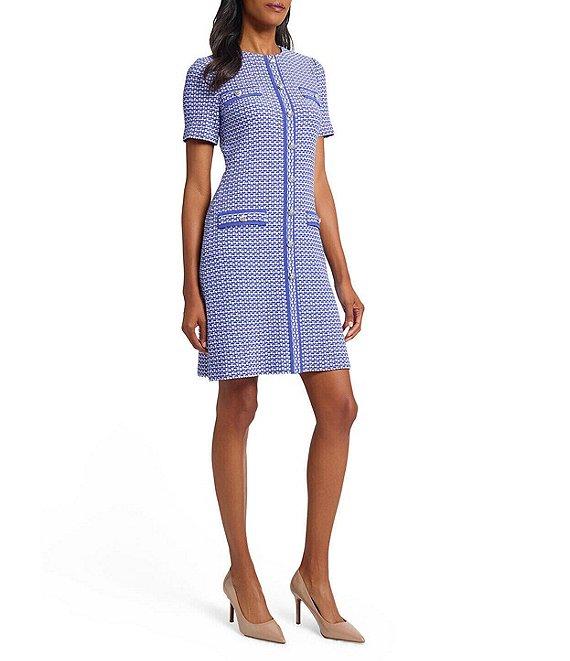 Ming Wang Honeycomb Tweed Knit Crew Neck Short Sleeve Sheath Dress Product Image