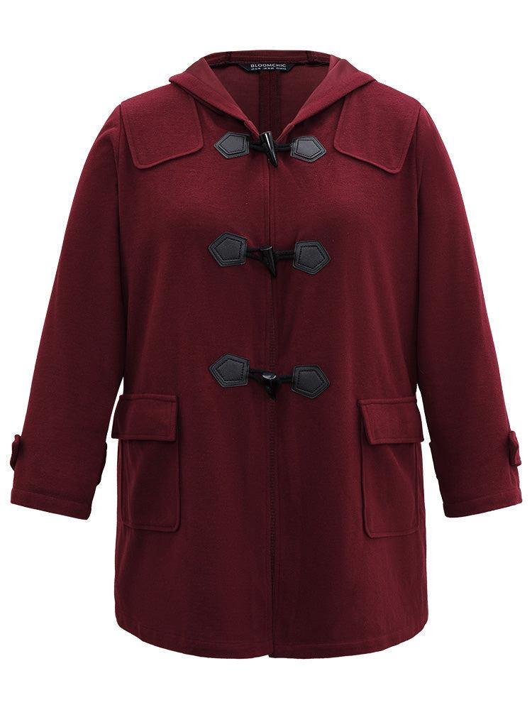 Plain Duffle Button Pocket Hooded Coat Female Product Image
