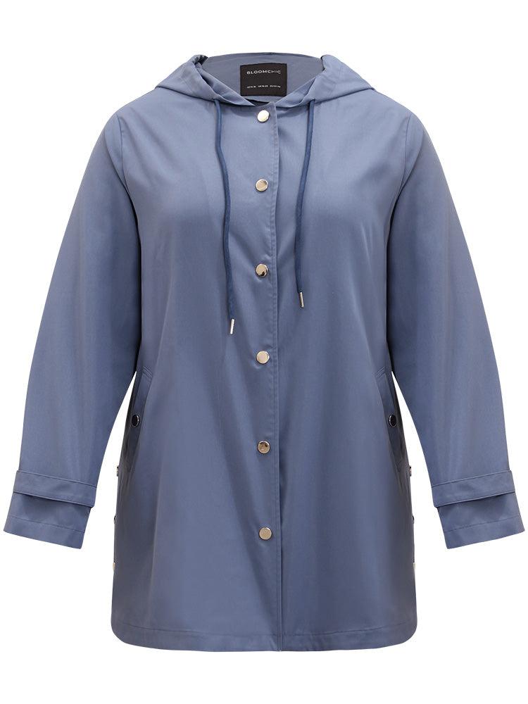 Plain Button Detail Hooded Drawstring Coat Female Product Image