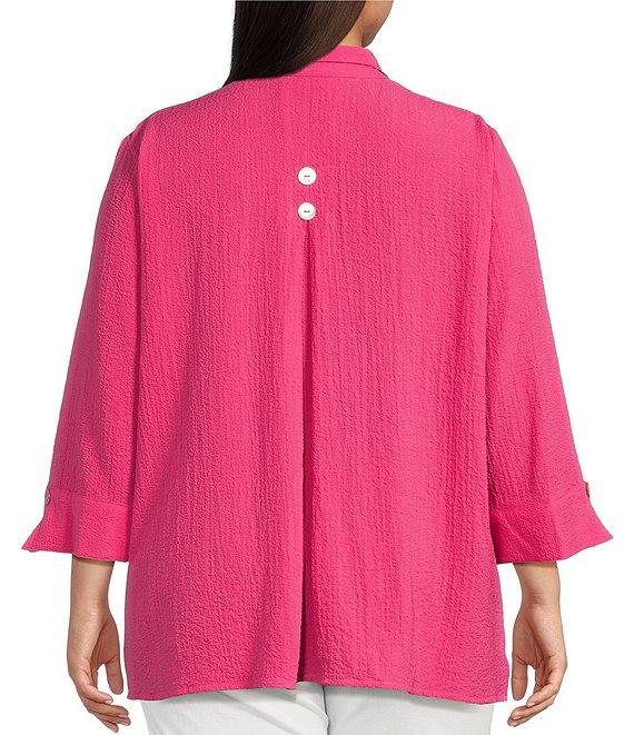 Ali Miles Plus Size Woven Wire Collar 3/4 Sleeve Button-Front Tunic Product Image