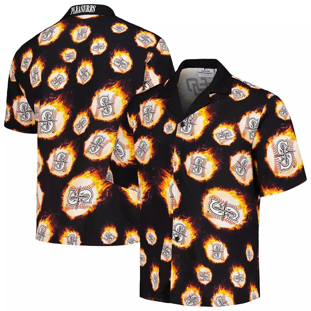 Men's Black Seattle Mariners Flame Fireball Button-Up Shirt,  Product Image