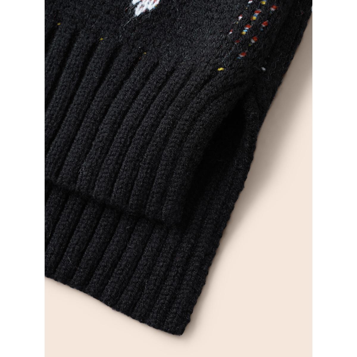 Plus Size Polka Dot Texture Split Hem Pullover Black Women Casual Long Sleeve Round Neck Everyday Pullovers BloomChic 14-16/1X Product Image