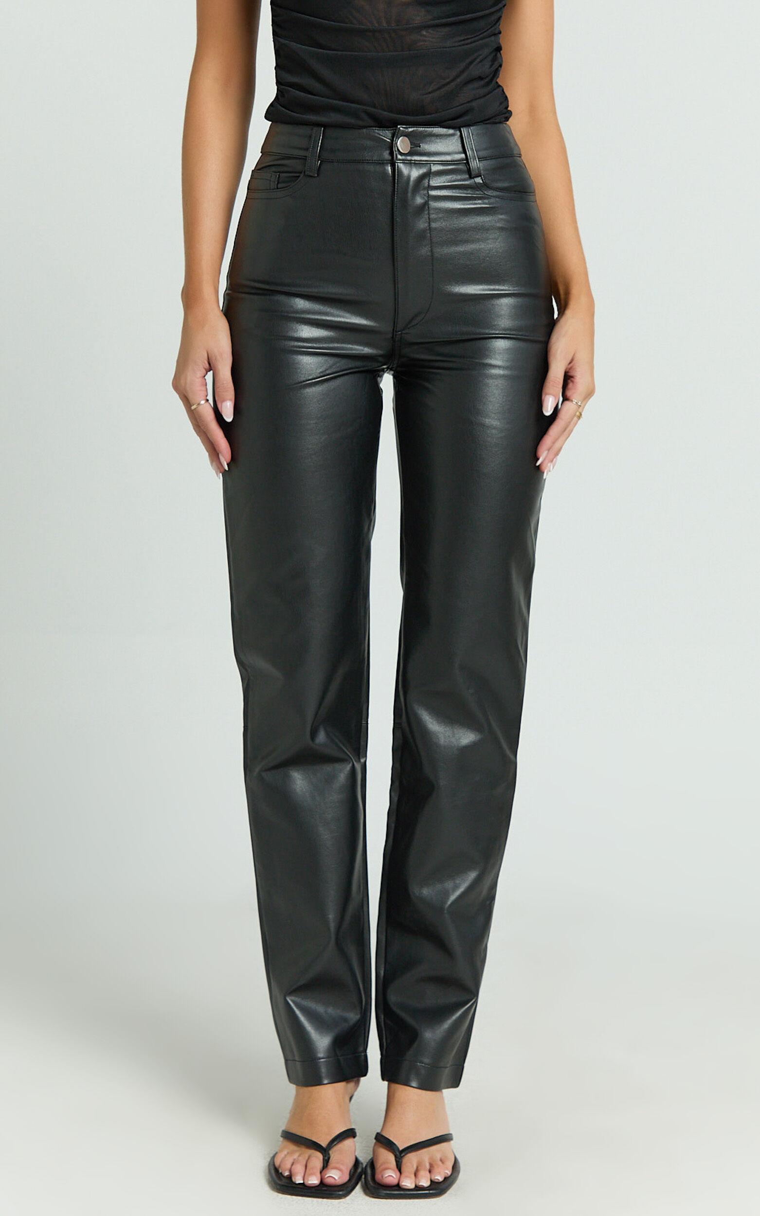Dilyene Pants - Mid Waist Straight Leg Faux Leather Pants in Black Product Image