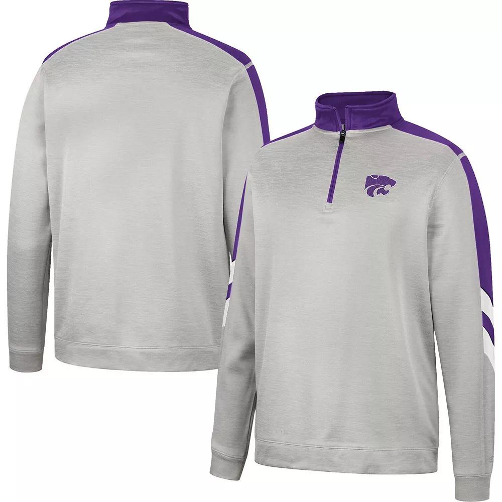 Men's Colosseum Gray/Purple Kansas State Wildcats Bushwood Fleece Quarter-Zip Jacket, Size: XL, Grey Product Image