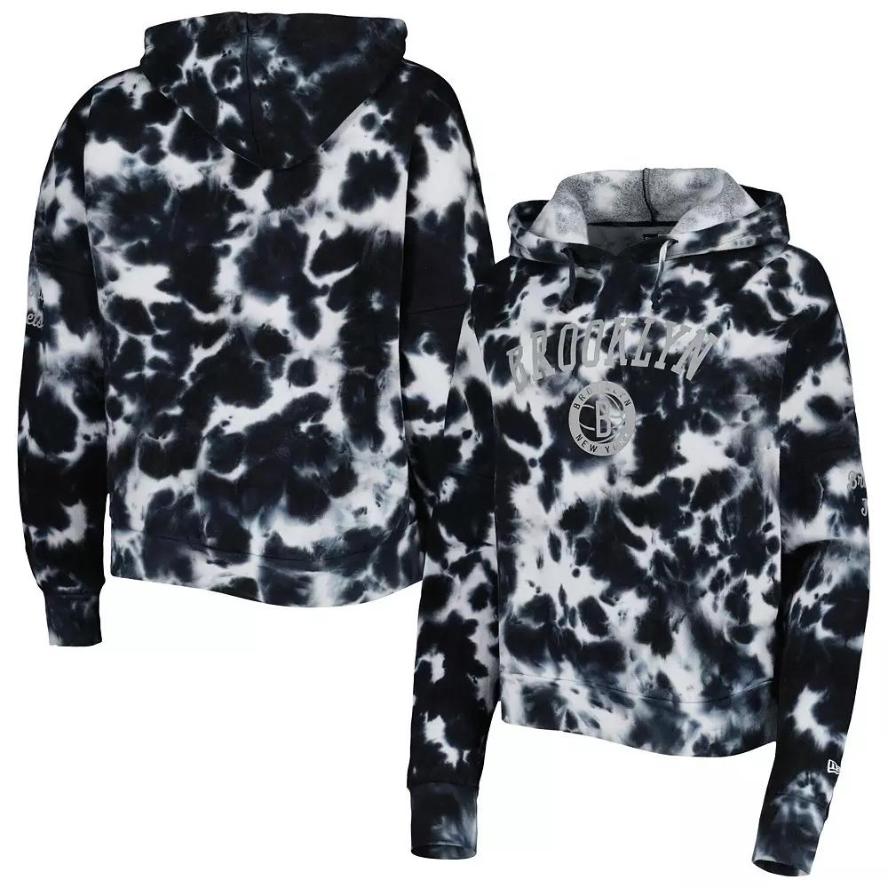 Women's New Era Black Brooklyn Nets Brushed Cotton Tie-Dye Pullover Hoodie, Size: Large Product Image