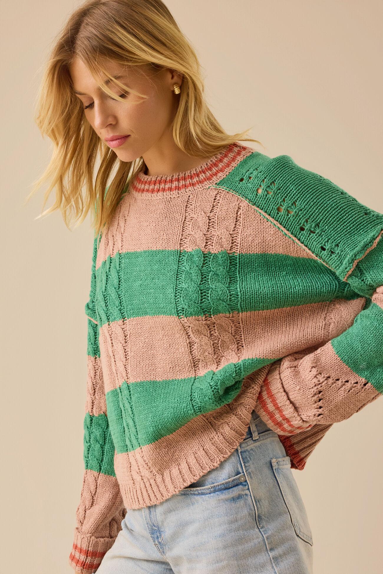 Cece Varsity Stripe Sweater Product Image