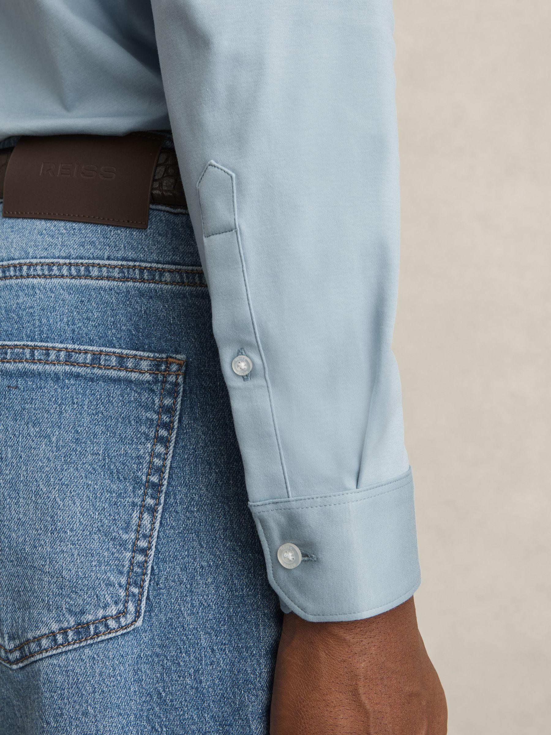 Cotton Jersey Button Through Shirt in Soft Blue Product Image