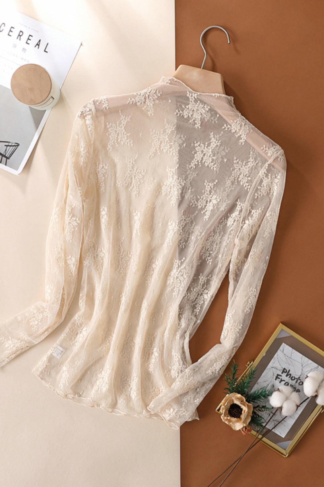Floral Lace Sheer Mesh Layering See Through Top Product Image