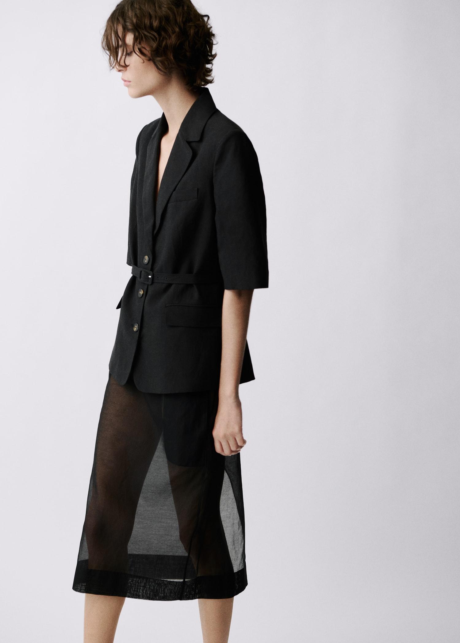 Linen-blend suit blazer with belt - Women | MANGO USA Product Image
