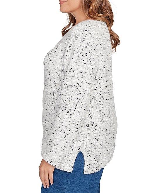 Ruby Rd. Plus Size Eyelash Yarn Speckled Crew Neck Long Sleeve Sweater Product Image