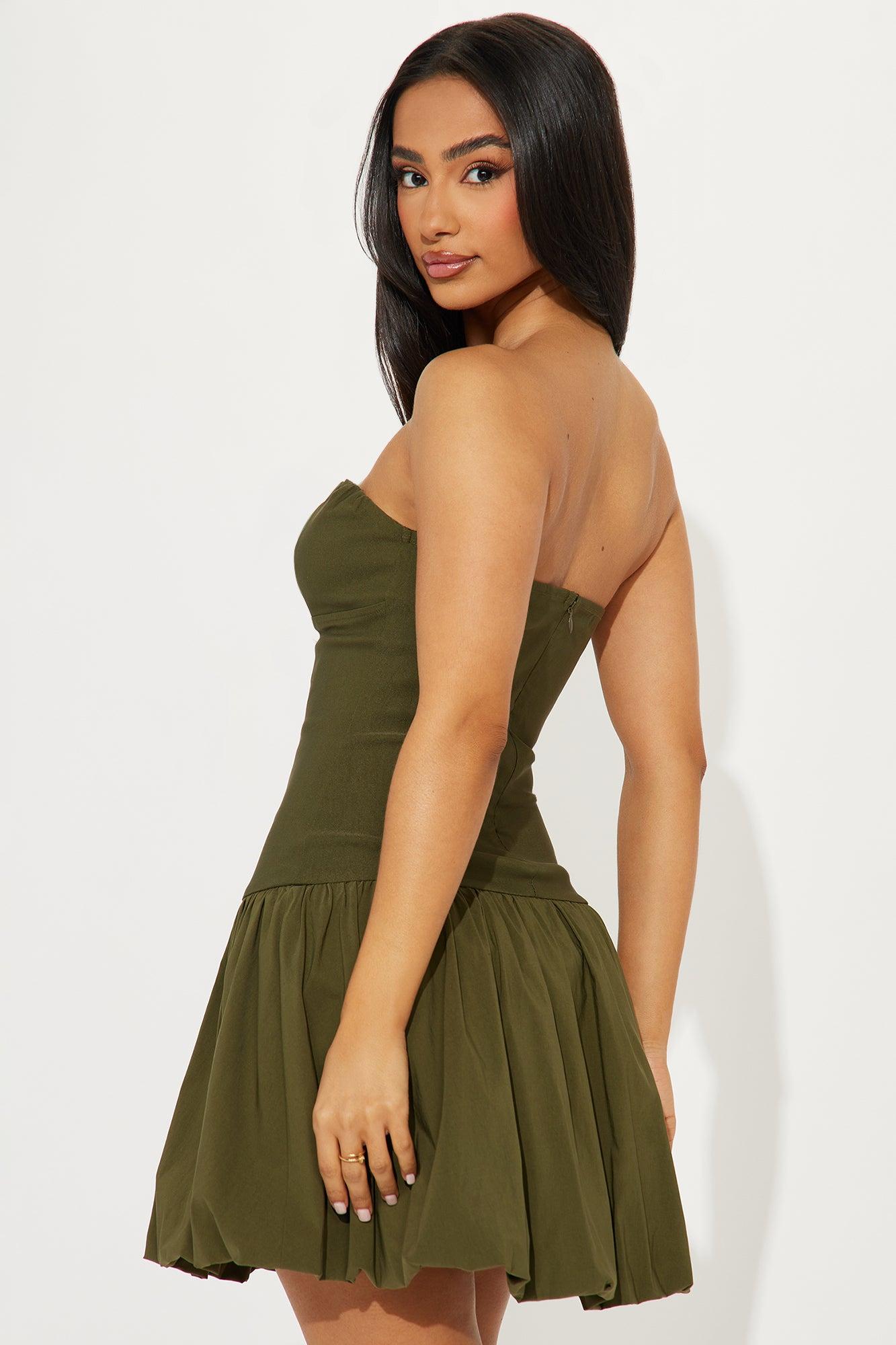 Soella Strapless Bubble Mini Dress - Olive Product Image