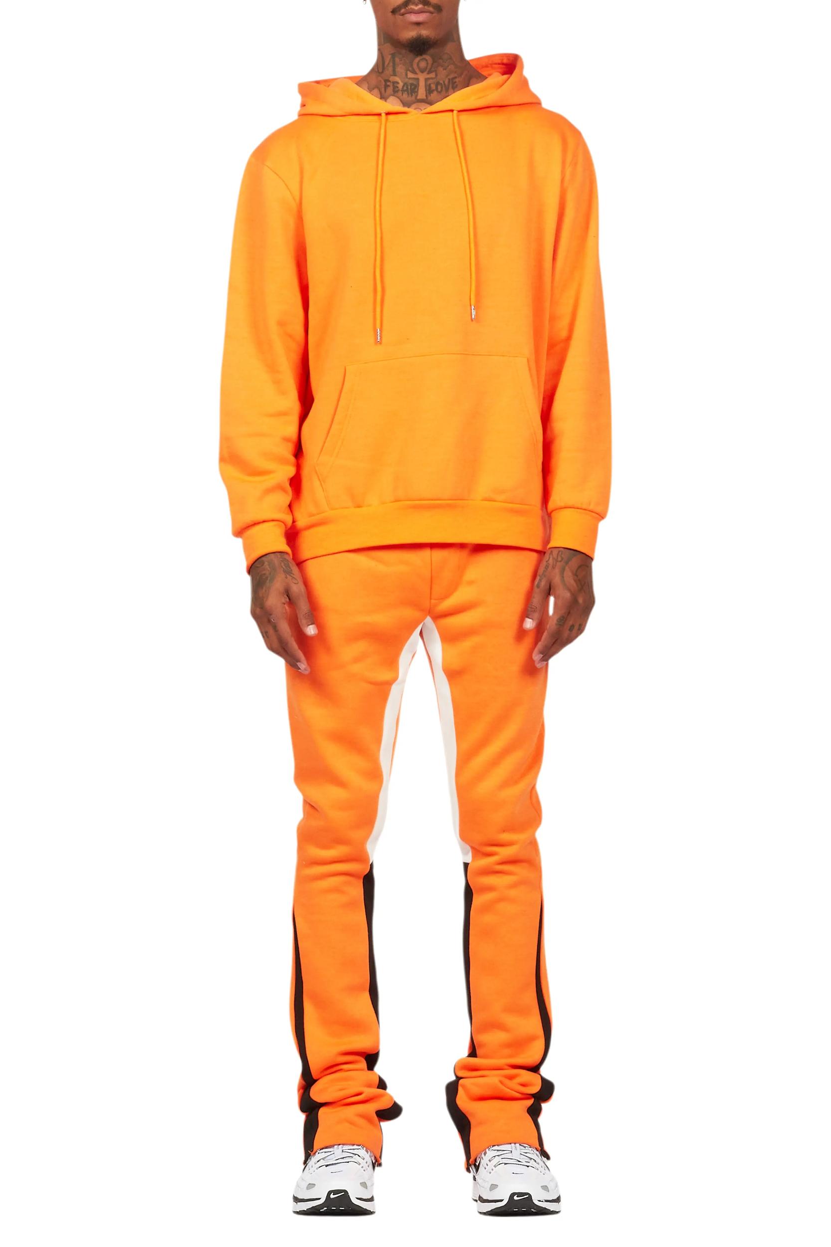 Basic Orange Hoodie/Stacked Flare Track Set Male Product Image