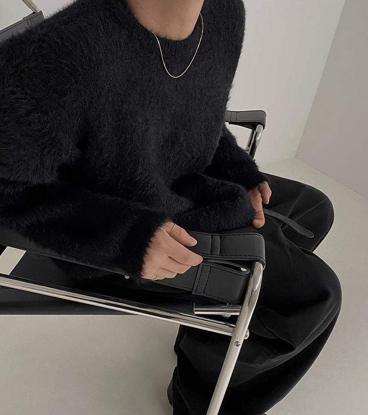 RT No. 10339 MOHAIR KNITTED ROUND NECK SWEATER Product Image