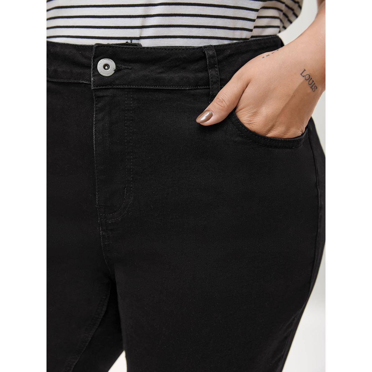 Plus Size Mid-Rise Classic Boot Cut Jeans Women Denimblack Timeless Medium stretch Slanted pocket Jeans BloomChic 16/1X Product Image