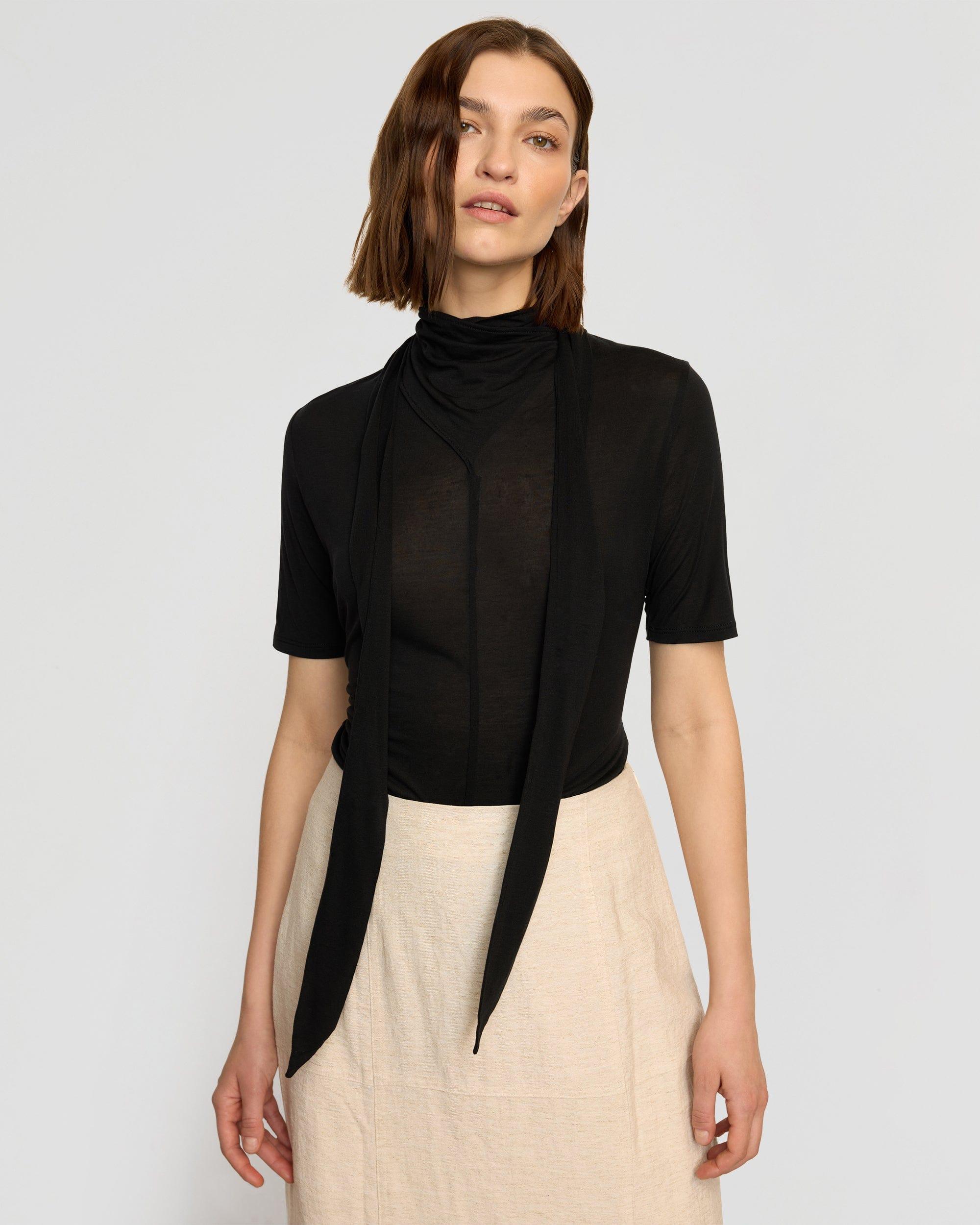 Lucine Scarf-Neck Semi-Sheer Tencel Tee Product Image