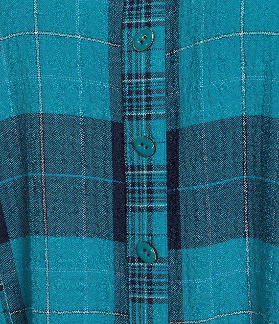 Ali Miles Woven Plaid Multi Print Point Collar 3/4 Roll-Tab Sleeve Button-Front Tunic Product Image