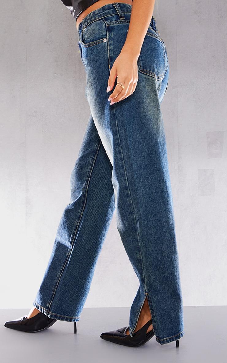 PRETTYLITTLETHING Petite Vintage Bleach Wash Split Hem Jeans Product Image