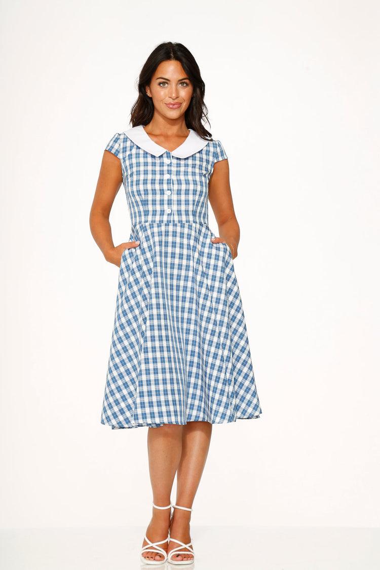 Blue Checker Swing Dress Product Image
