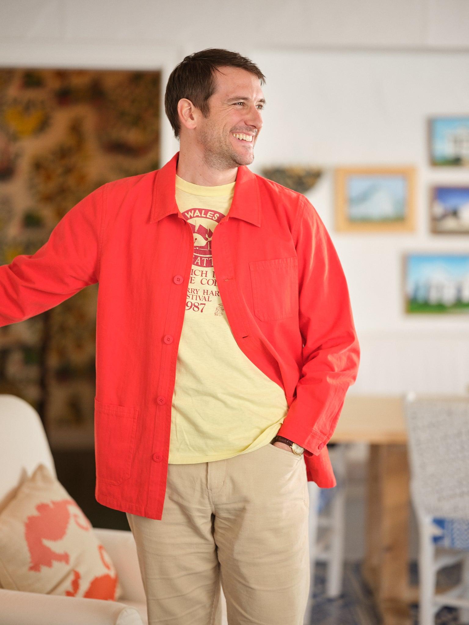 French Workman’s Jacket in Nautical Red Herringbone Product Image