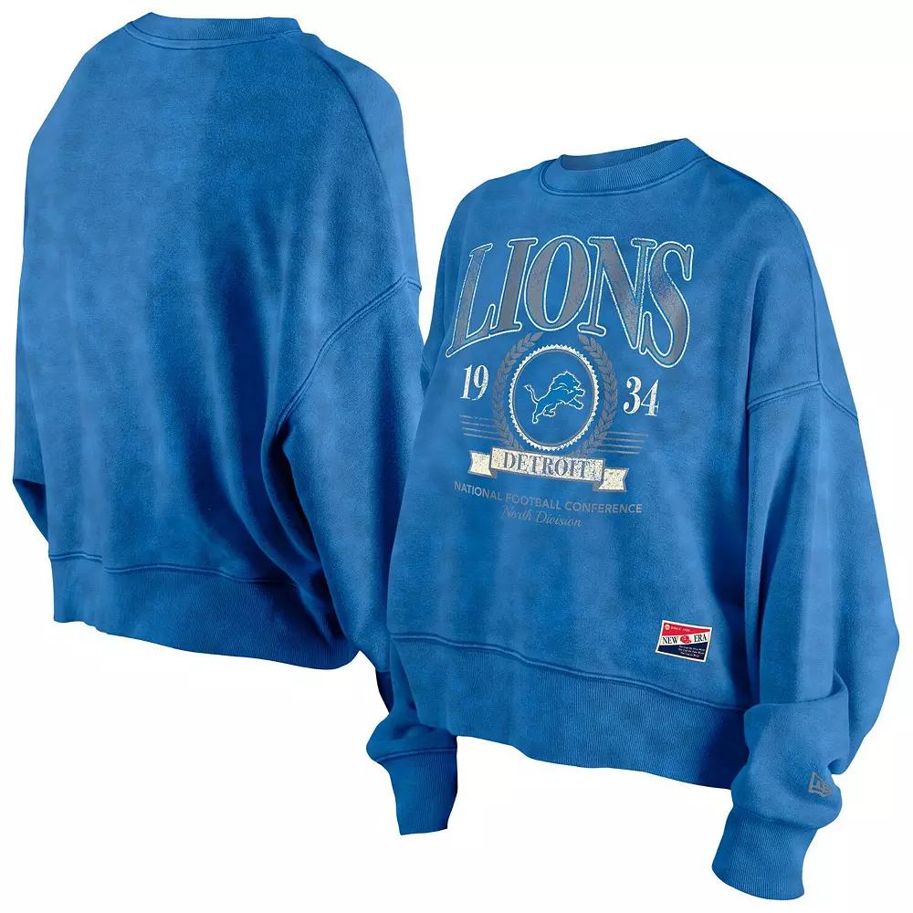 Women's New Era Blue Detroit Lions Throwback Boxy Sweatshirt, Size: Small Product Image