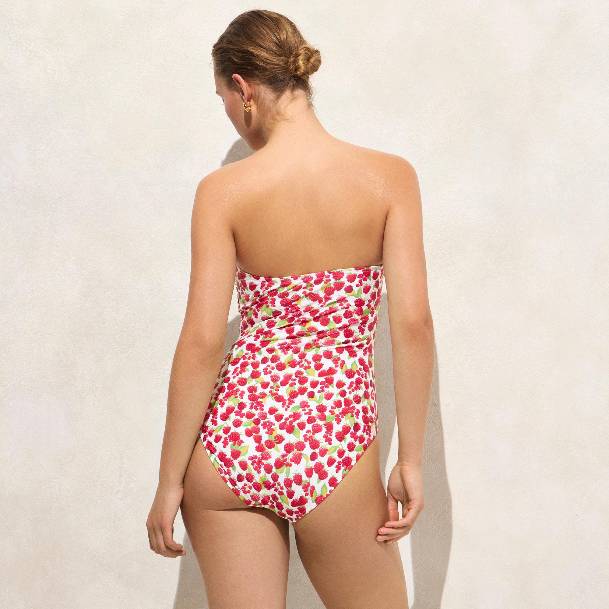 Gemma ruched bandeau one-piece swimsuit in raspberry print Product Image