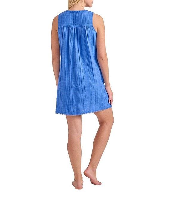 Tommy Bahama Mykonos Texture Split V-Neck Shift Swim Cover-Up Dress Product Image