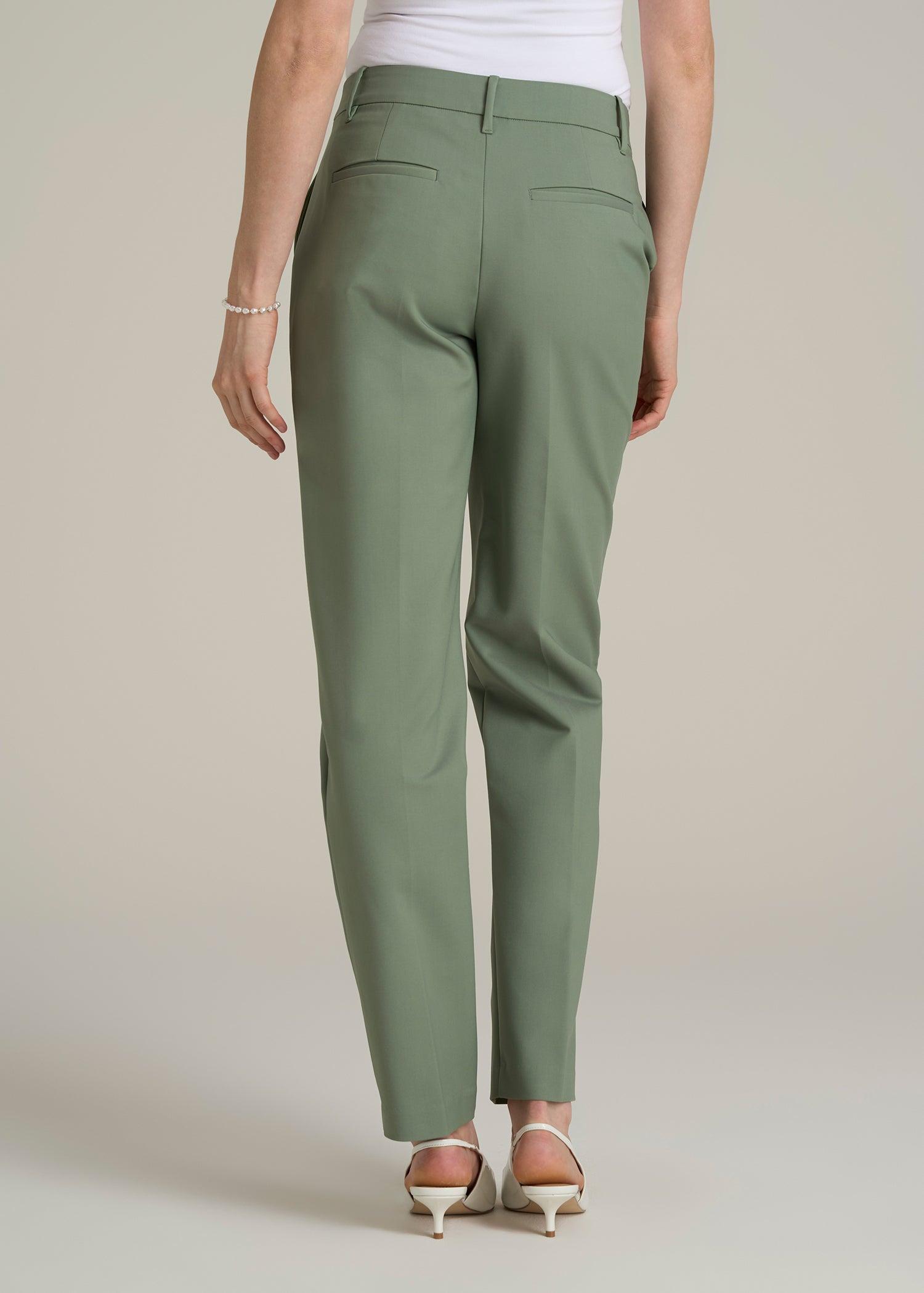 Flat Front Tapered Dress Pants for Tall Women in Dark Seagrass Female Product Image