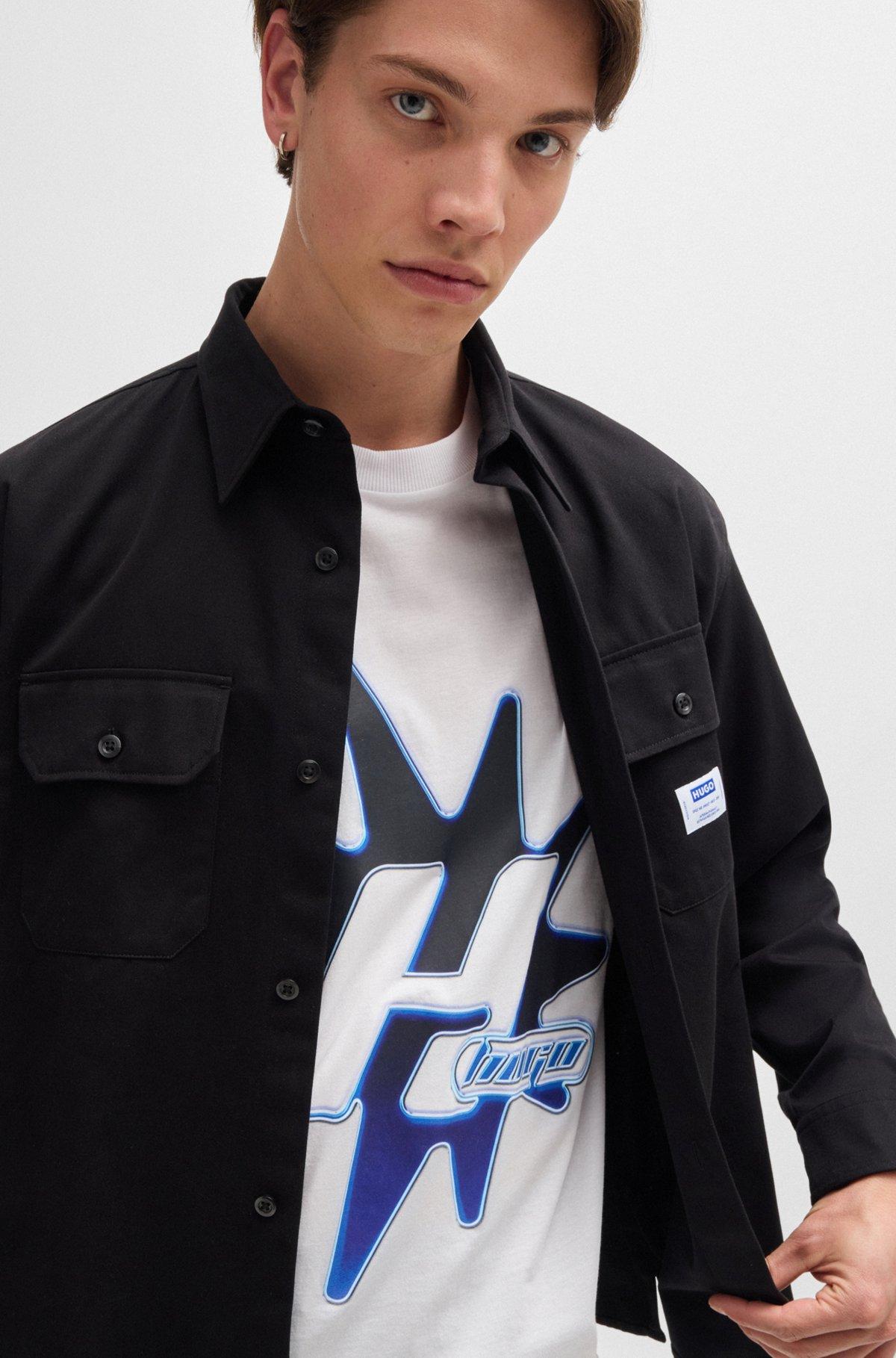 HUGO - Cotton-jersey T-shirt with logo artwork - White Product Image