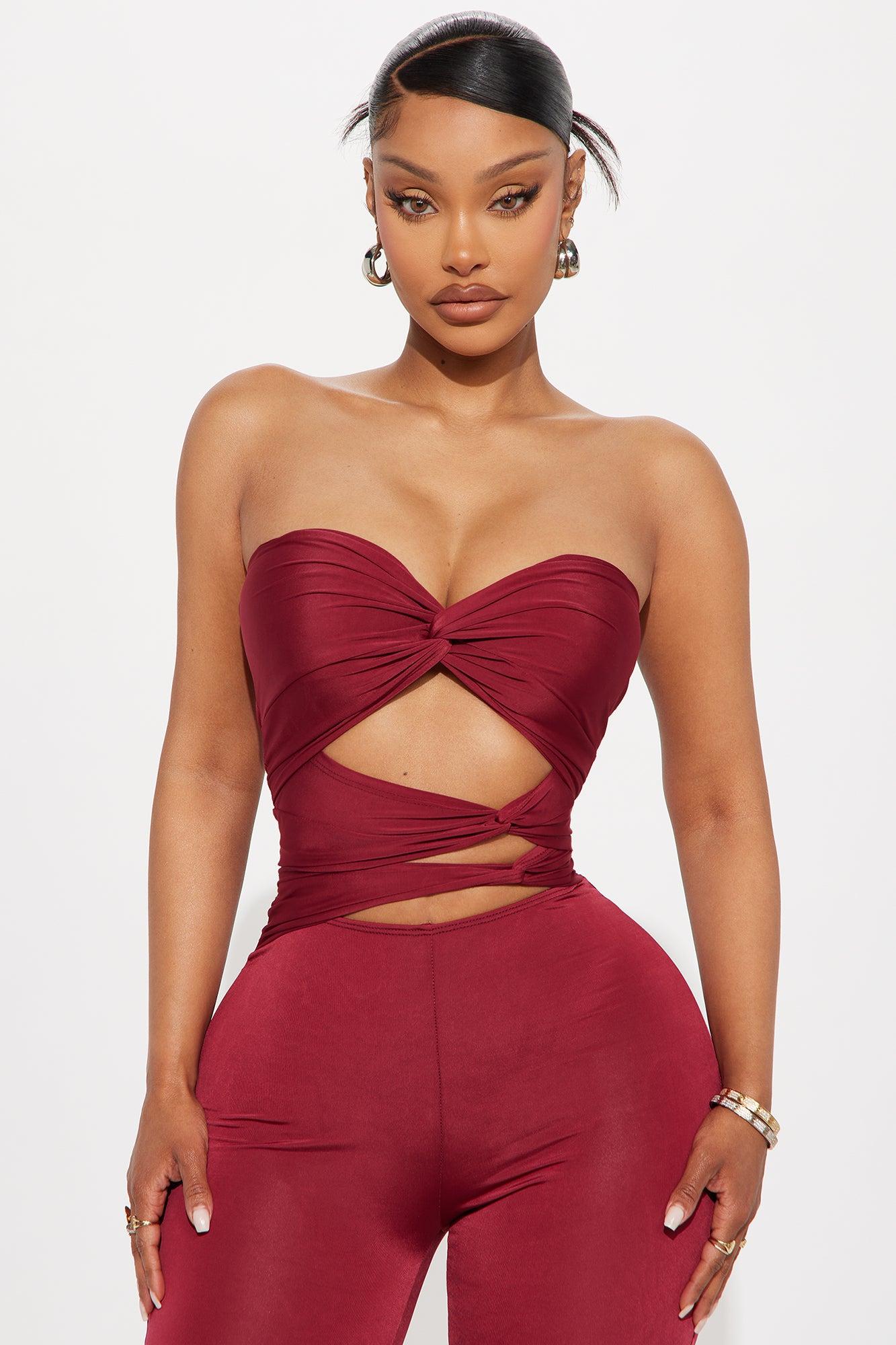 Call It Quits Strapless Jumpsuit - Burgundy Female Product Image