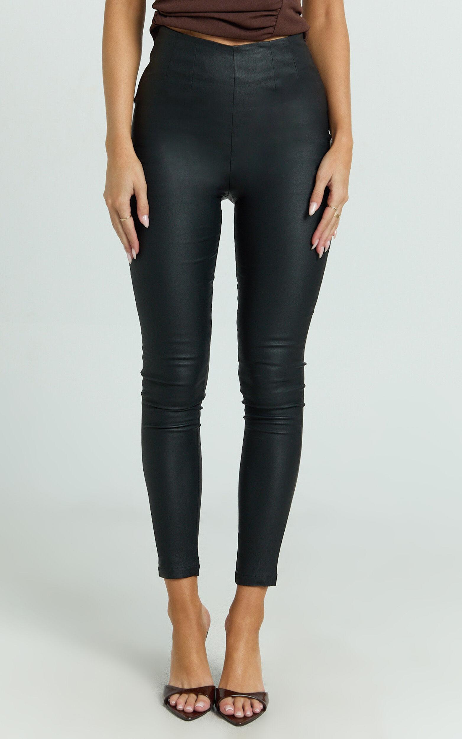Vivian Pants - High Waisted Coated Skinny Pants in Black Product Image