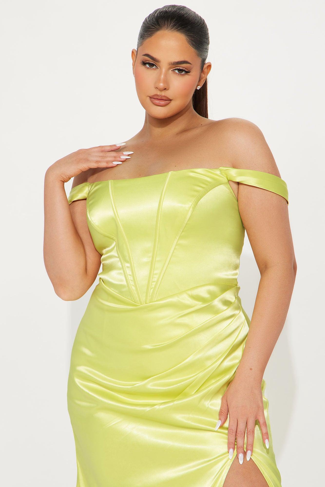 Satin Soiree Gown - Yellow Product Image