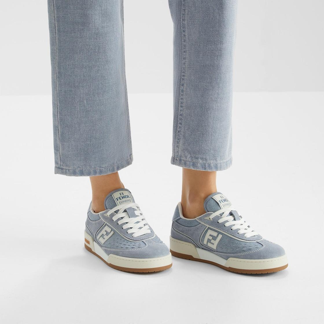 Fendi MatchLight blue denim fabric and suede low tops Product Image