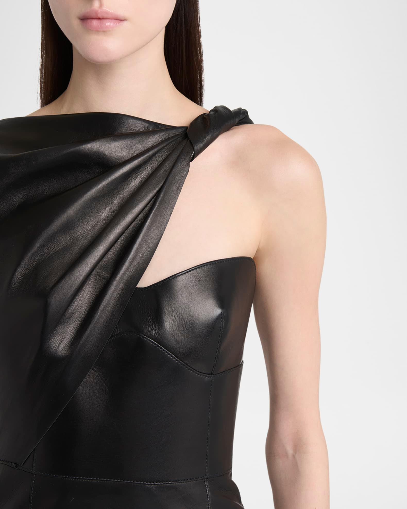 Twisted Bustier Leather Midi Pencil Dress Product Image